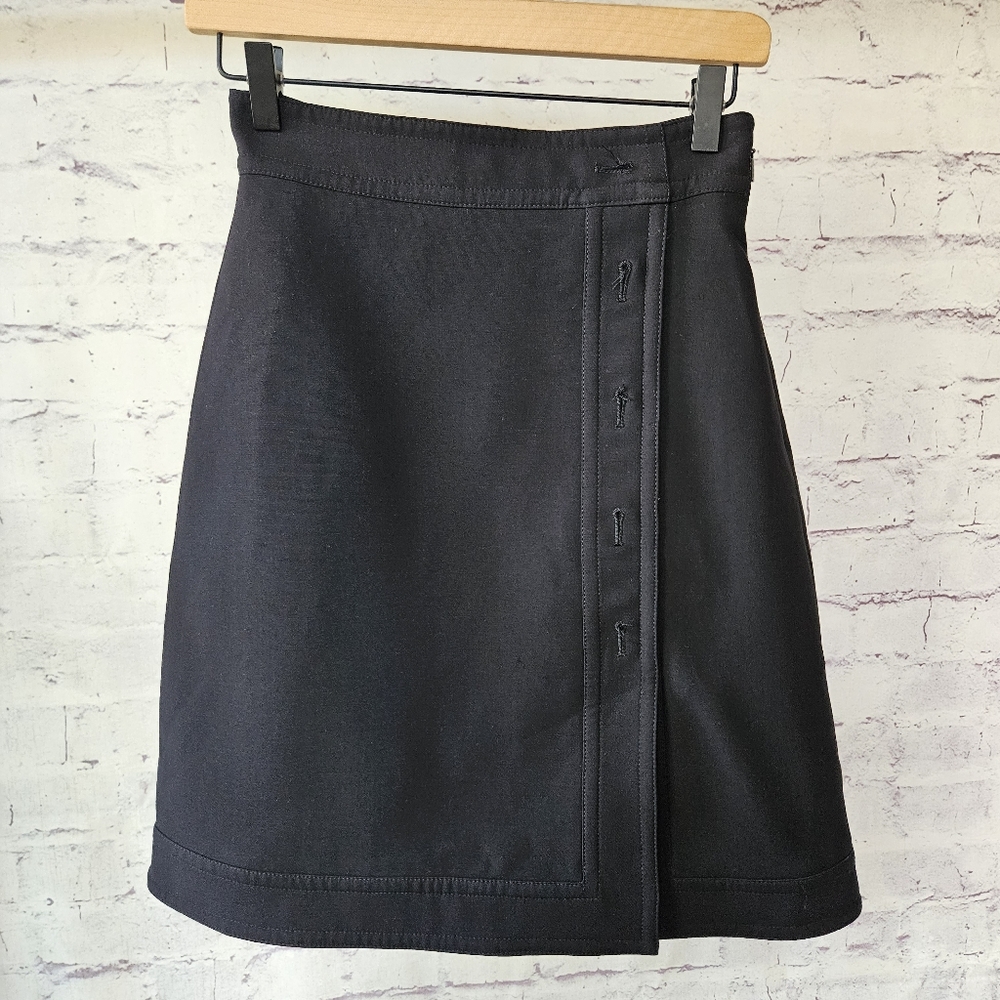 Gucci Black Faux Wrap Skirt Wool Silk Blend 38 XS *Missing Pearl Buttons*